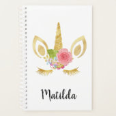 Elegant schattig  bloemgoud glitter unicorn planner (Voorkant)