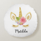 Elegant schattig  bloemgoud glitter unicorn rond kussen (Voorkant)