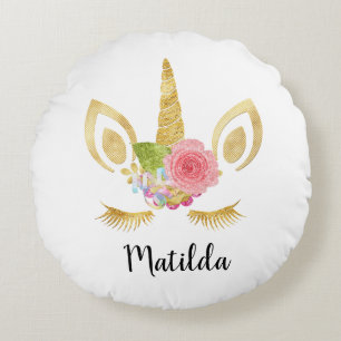 Elegant schattig  bloemgoud glitter unicorn rond kussen
