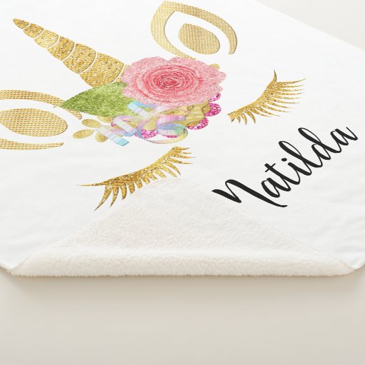 Elegant schattig  bloemgoud glitter unicorn sherpa deken (3/4)