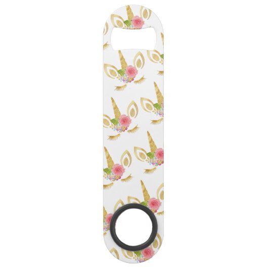 Elegant schattig  bloemgoud glitter unicorn speed flessenopener (Voorkant)