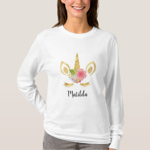 Elegant schattig  bloemgoud glitter unicorn t-shirt