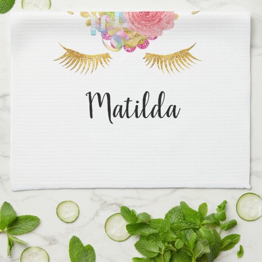 Elegant schattig  bloemgoud glitter unicorn theedoek (Gevouwen)