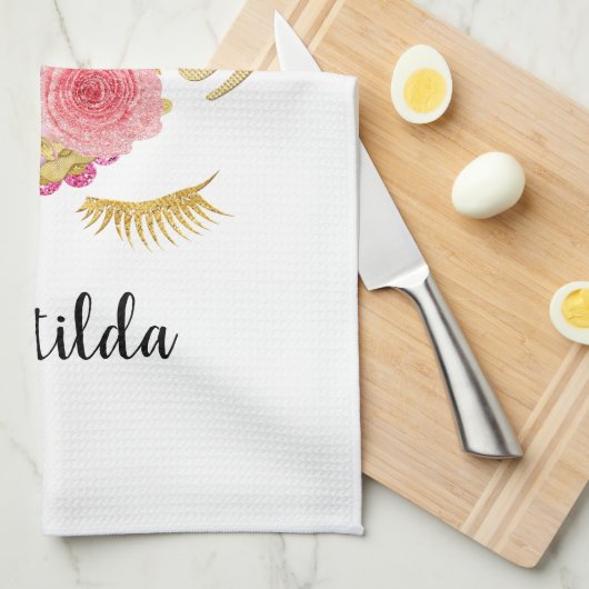 Elegant schattig  bloemgoud glitter unicorn theedoek (Quarter Fold)