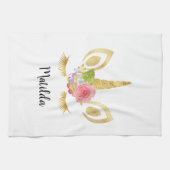Elegant schattig  bloemgoud glitter unicorn theedoek (Horizontaal)