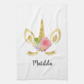 Elegant schattig  bloemgoud glitter unicorn theedoek (Verticaal)