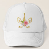 Elegant schattig  bloemgoud glitter unicorn trucker pet (Voorkant)