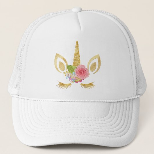 Elegant schattig  bloemgoud glitter unicorn trucker pet (Voorkant)