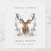 Elegant Schattig Donker Hertenbloem Wapen Bruidsdo Wijn Etiket (Enkel label)