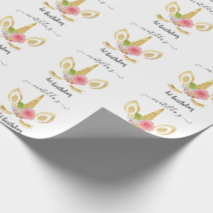 Elegant schattig eerjarig goud glitter unicorn cadeaupapier
