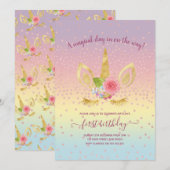 Elegant schattig eerjarig goud glitter unicorn kaart (Voorkant / Achterkant)