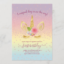 Elegant schattig eerjarig goud glitter unicorn kaart