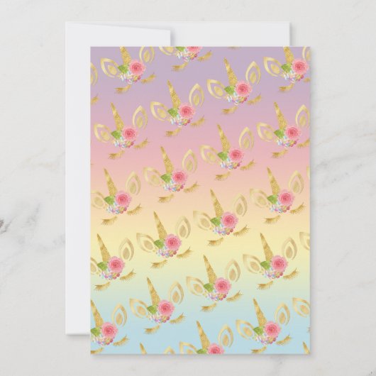 Elegant schattig eerjarig goud glitter unicorn kaart (Achterkant)