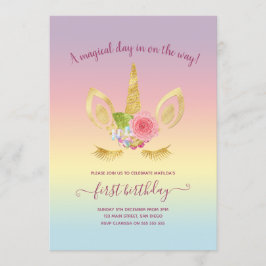 Elegant schattig eerjarig goud glitter unicorn kaart