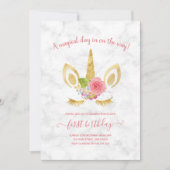 Elegant schattig eerjarig goud glitter unicorn kaart (Voorkant)