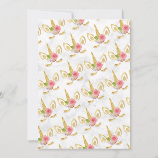 Elegant schattig eerjarig goud glitter unicorn kaart (Achterkant)