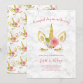 Elegant schattig eerjarig goud glitter unicorn kaart (Voorkant / Achterkant)