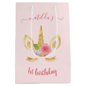 Elegant schattig eerjarig goud glitter unicorn medium cadeauzakje (Achterkant)