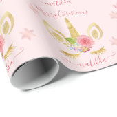 Elegant schattig kerstgoudglitter unicorn cadeaupapier (Rol Hoek)