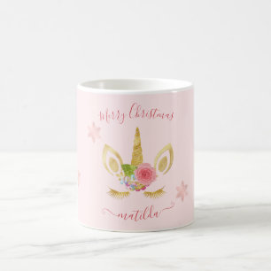 Elegant schattig kerstgoudglitter unicorn koffiemok