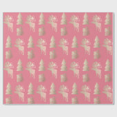 Elegant schattig licht roos gouden kerstpatronen cadeaupapier (Vlak)