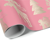 Elegant schattig licht roos gouden kerstpatronen cadeaupapier (Rol Hoek)