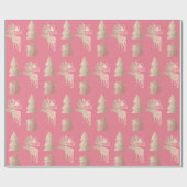 Elegant schattig licht roos gouden kerstpatronen cadeaupapier (Vlak)