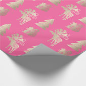 Elegant schattig licht roos gouden kerstpatronen cadeaupapier (Hoek)