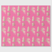 Elegant schattig licht roos gouden kerstpatronen cadeaupapier (Vlak)