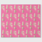 Elegant schattig licht roos gouden kerstpatronen cadeaupapier (Vlak)