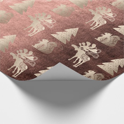 Elegant schattig licht roos gouden kerstpatronen cadeaupapier (Hoek)