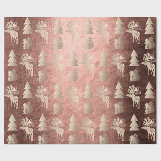 Elegant schattig licht roos gouden kerstpatronen cadeaupapier (Vlak)