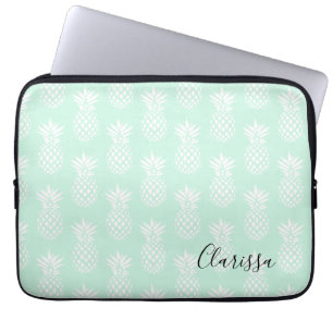 Elegant schattig mijnengroen anananaseppatroon laptop sleeve