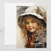 Elegant schattig retro meisje met holly berry feestdagenkaart (Voorkant / Achterkant)