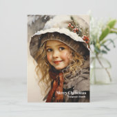 Elegant schattig retro meisje met holly berry feestdagenkaart (Staand voorkant)