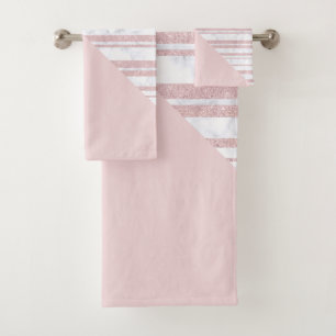 Elegant schattig roos goudglitter stripe witte mar bad handdoek