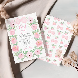 Elegant schattig roze strik bloemenbaby meisje dou bedankkaart
