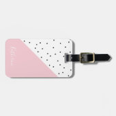 Elegant schattig zwart stip pastelroze bagagelabel (Voorkant horizontaal)