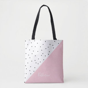 Elegant schattig zwart stip pastelroze tote bag