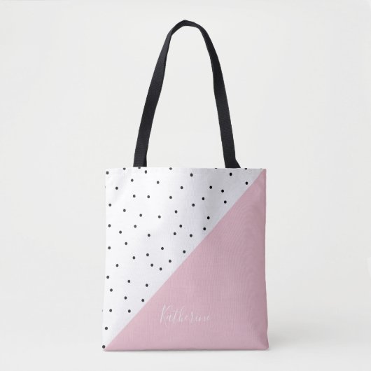 Elegant schattig zwart stip pastelroze tote bag (Voorkant)