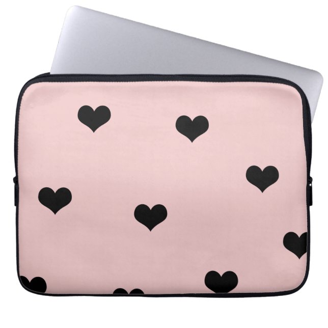 Elegant schattig zwart-wit roze hartritme laptop sleeve (Voorkant)