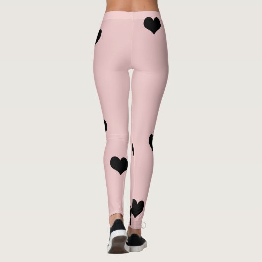 Elegant schattig zwart-wit roze hartritme leggings (Achterkant)