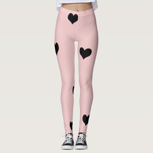 Elegant schattig zwart-wit roze hartritme leggings (Voorkant)