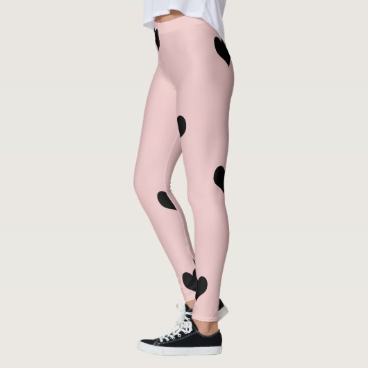 Elegant schattig zwart-wit roze hartritme leggings (Links)