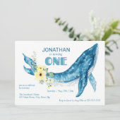 Elegant Schattige Blauw Walvis Geel Bloemen 1e Ver Kaart (Staand voorkant)