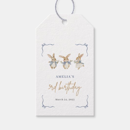 Elegant Schattige Bunny Kind Paas 3e Verjaardag Pa Cadeaulabel (Voorkant)