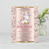 Elegant Schattige Eenhoorn Rozen Roos Goud Baby sh Kaart (Staand voorkant)