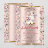 Elegant Schattige Eenhoorn Rozen Roos Goud Baby sh Kaart (Voorkant / Achterkant)