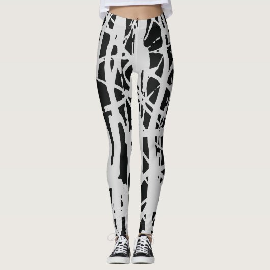 Elegant Schattige Eenvoudig Zwart & Wit Leggings (Voorkant)