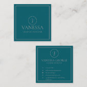 Elegant Schattige Groen Modern Monogram Custom Vierkante Visitekaartje (Voorkant / Achterkant)